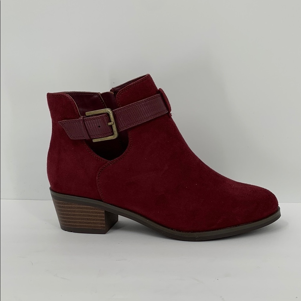 Market & Spruce Burgundy Suede Ankle Booties with Buckle